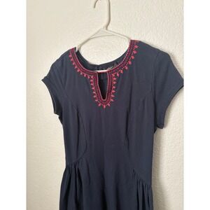 eShakti Navy Embroidered Neckline Mini‎ Dress Casual Preppy Career Classy Sz 8